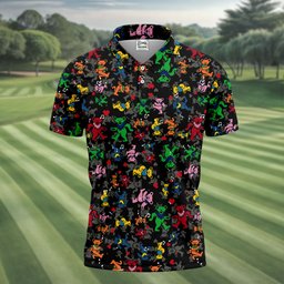 Black Cartoon Bears Pattern Golf Shirt, Golf Polo For Men, Funny Mens Golf Shirts