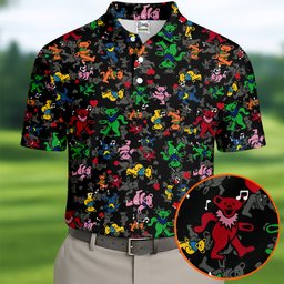 Black Cartoon Bears Pattern Golf Shirt, Golf Polo For Men, Funny Mens Golf Shirts