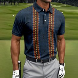 Navy Striped Vertical Pattern Golf Shirt, Golf Polo For Men, Golf Shirts For Men