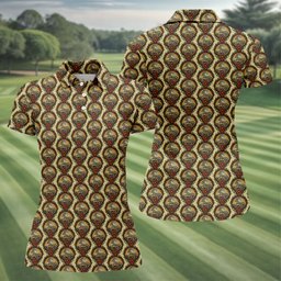 Gold Vintage Vine Scroll Pattern Golf Shirt, Golf Gifts For Women, Ladies Golf Shirts
