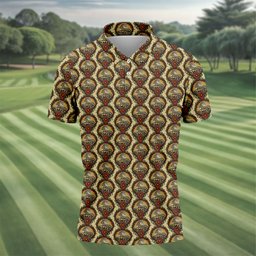 Gold Vintage Vine Scroll Pattern Golf Shirt, Mens Golf Clothing, Mens Golf Shirts