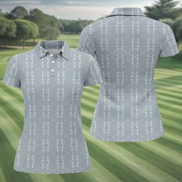 Silver Gray Chain Stripe Pattern Golf Shirt, Womens Golf Clothing, Womens Golf Tops
