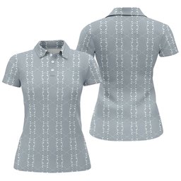 Silver Gray Chain Stripe Pattern Golf Shirt, Womens Golf Clothing, Womens Golf Tops