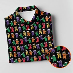 Black Rainbow Cartoon Bears Pattern Golf Shirt, Womens Golf Tops, Ladies Golf Shirts