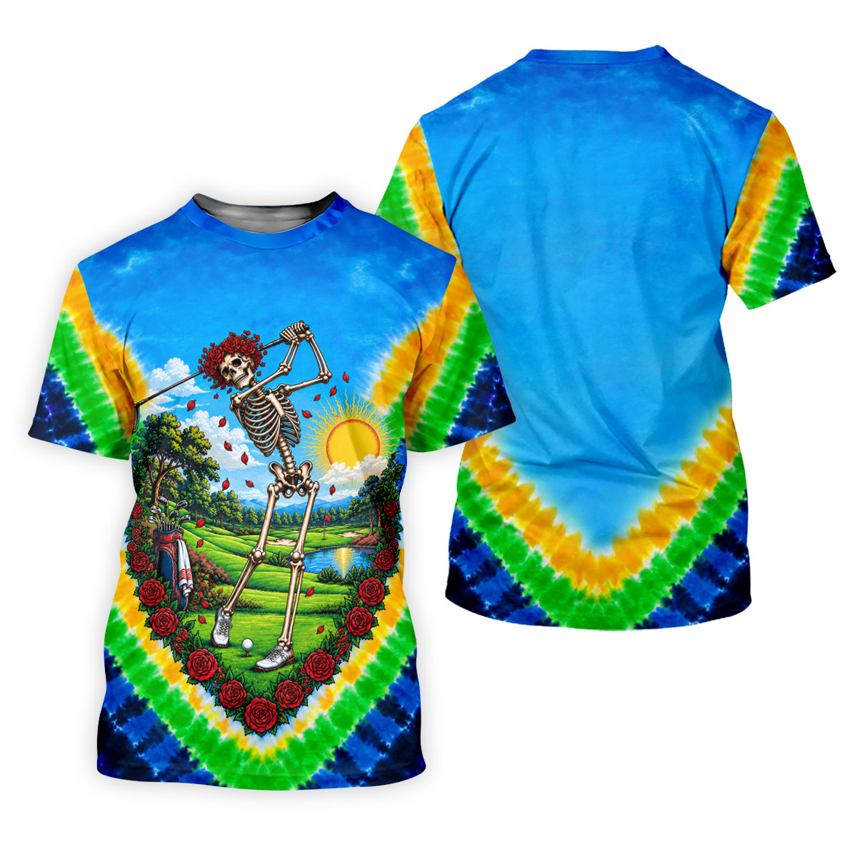 Rainbow Tie Dye Skeleton Golfer Golf Shirt, Golf Gifts For Women, Womens Golf Shirts