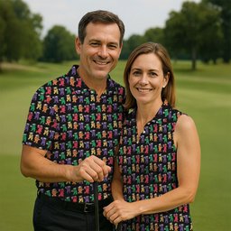Black Rainbow Cartoon Bears Pattern Golf Shirt, Mens Golf Shirts, Mens Golf Apparel