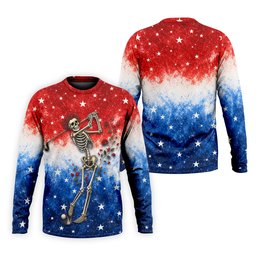 Patriotic Skeleton Star Tie Dye Golf Shirt, Mens Golf Clothing, Golf Polo For Men