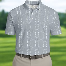 Silver Gray Chain Stripe Pattern Golf Shirt, Mens Golf Apparel, Golf Polo For Men
