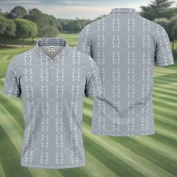 Silver Gray Chain Stripe Pattern Golf Shirt, Mens Golf Apparel, Golf Polo For Men