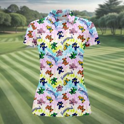 Pastel Cartoon Bears Pattern Golf Shirt, Womens Golf Clothing, Womens Golf Apparel