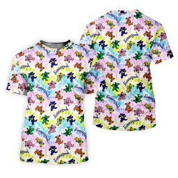 Pastel Cartoon Bears Pattern Golf Shirt, Womens Golf Clothing, Womens Golf Apparel