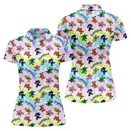 Pastel Cartoon Bears Pattern Golf Shirt, Womens Golf Clothing, Womens Golf Apparel