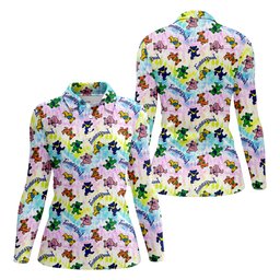 Pastel Cartoon Bears Pattern Golf Shirt, Womens Golf Clothing, Womens Golf Apparel