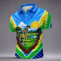 Blue Sunrise Skeleton Golf Course Golf Shirt, Mens Golf Clothing, Mens Golf Polo