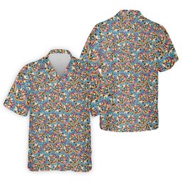 Colorful Floral Cartoon Bear Pattern Golf Shirt, Mens Golf Polo, Mens Golf Apparel
