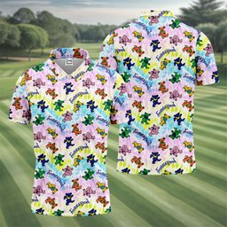 Pastel Cartoon Bears Pattern Golf Shirt, Golf Shirts For Men, Golf Gifts For Men
