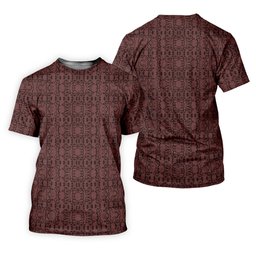 Maroon Geometric Tile Pattern Golf Shirt, Golf Shirts For Men, Mens Golf Apparel