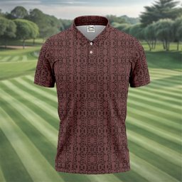 Maroon Geometric Tile Pattern Golf Shirt, Golf Shirts For Men, Mens Golf Apparel
