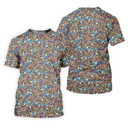 Colorful Floral Cartoon Bear Pattern Golf Shirt, Womens Golf Shirts, Ladies Golf Tops