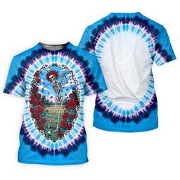 Blue Tie Dye Skeleton Roses Golf Shirt, Golf Shirts For Women, Womens Golf Apparel