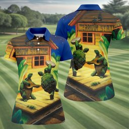 Turtle Cabin Cartoon Scene Painting Golf Shirt, Womens Golf Tops, Womens Golf Apparel