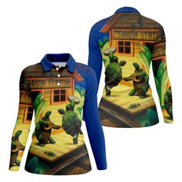 Turtle Cabin Cartoon Scene Painting Golf Shirt, Womens Golf Tops, Womens Golf Apparel
