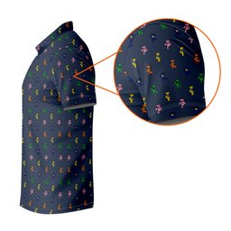 Navy Cartoon Bear Pattern Print Golf Shirt, Womens Golf Apparel, Golf Gifts For Women