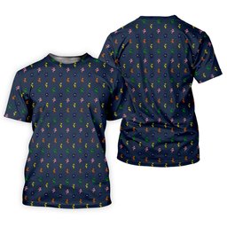 Navy Cartoon Bear Pattern Print Golf Shirt, Womens Golf Apparel, Golf Gifts For Women
