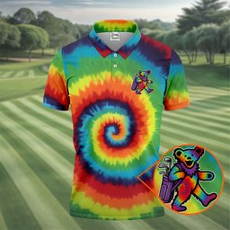 Rainbow Spiral Tie Dye Bear Golf Shirt, Funny Mens Golf Shirts, Golf Polo For Men