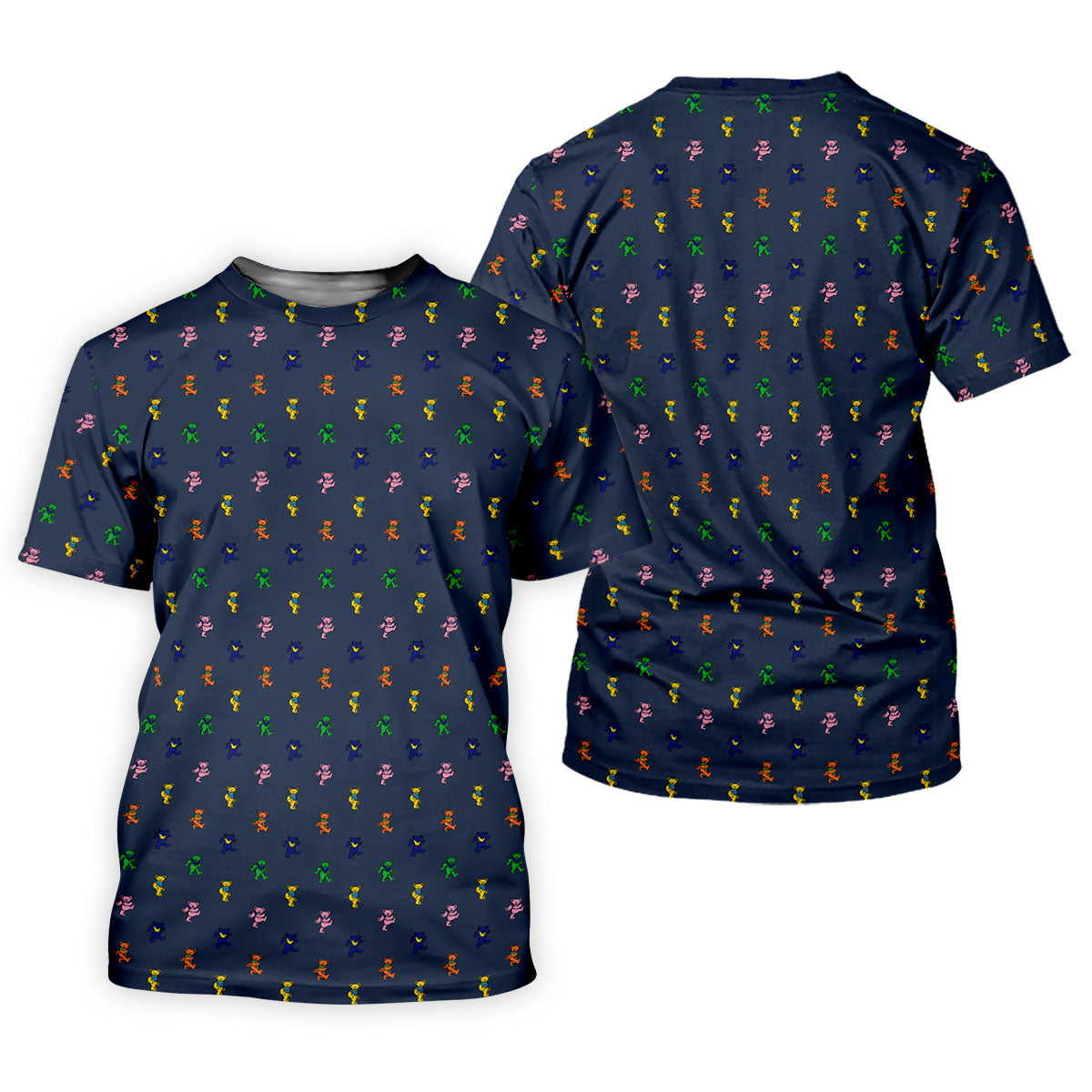 Navy Cartoon Bear Pattern Print Golf Shirt, Mens Golf Shirts, Golf Gifts For Men