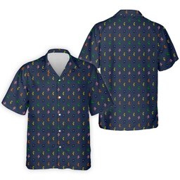 Navy Cartoon Bear Pattern Print Golf Shirt, Mens Golf Shirts, Golf Gifts For Men