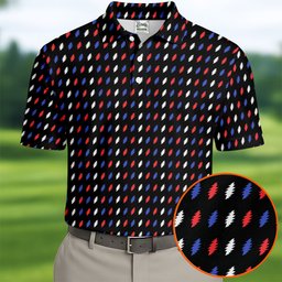 Black Red Blue Lightning Pattern Golf Shirt, Golf Shirts For Men, Mens Golf Polo