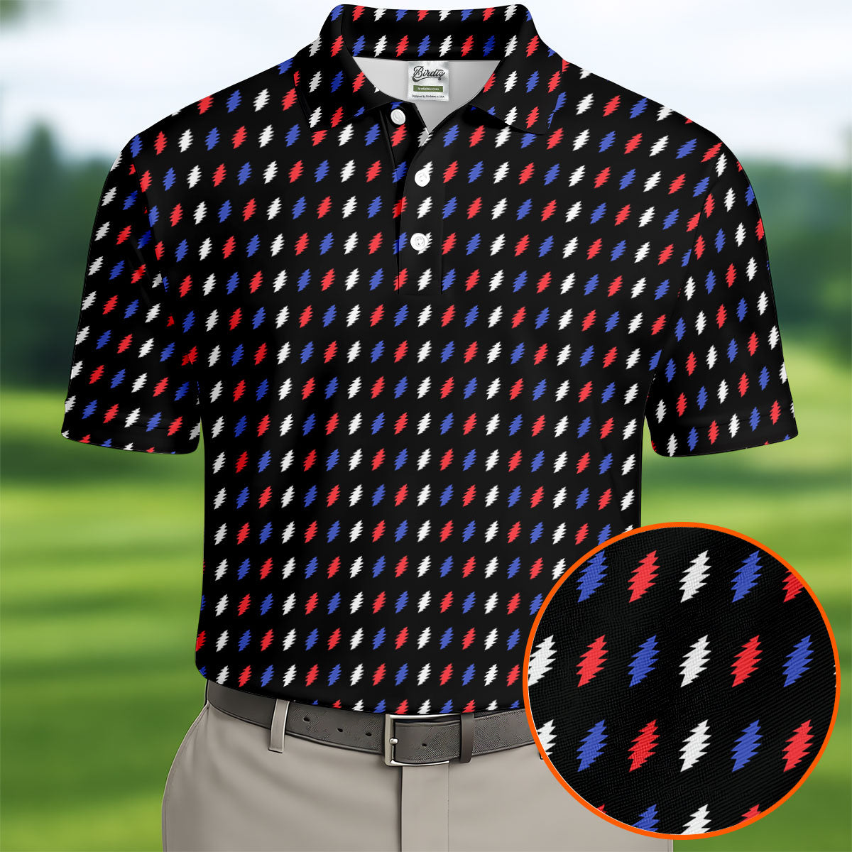 Black Red Blue Lightning Pattern Golf Shirt, Golf Shirts For Men, Mens Golf Polo