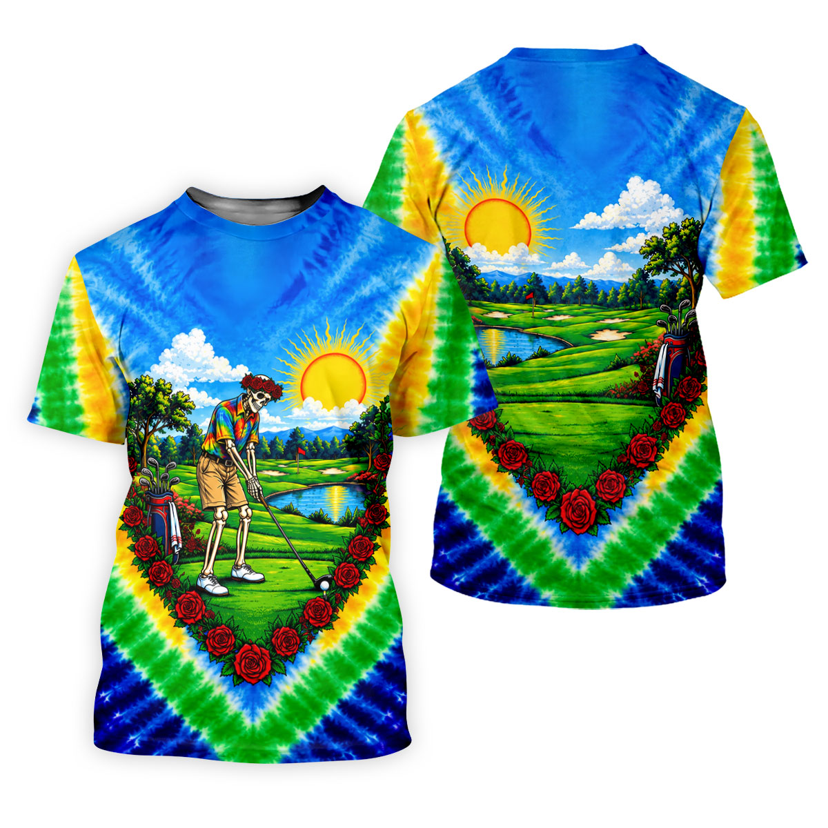 Blue Sunrise Skeleton Golf Course Golf Shirt, Ladies Golf Tops, Womens Golf Clothing