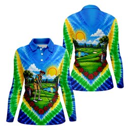 Blue Sunrise Skeleton Golf Course Golf Shirt, Ladies Golf Tops, Womens Golf Clothing