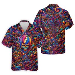 Psychedelic Skull Swirl Art Golf Shirt, Funny Mens Golf Shirts, Golf Shirts For Men