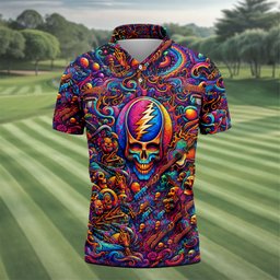Psychedelic Skull Swirl Art Golf Shirt, Funny Mens Golf Shirts, Golf Shirts For Men