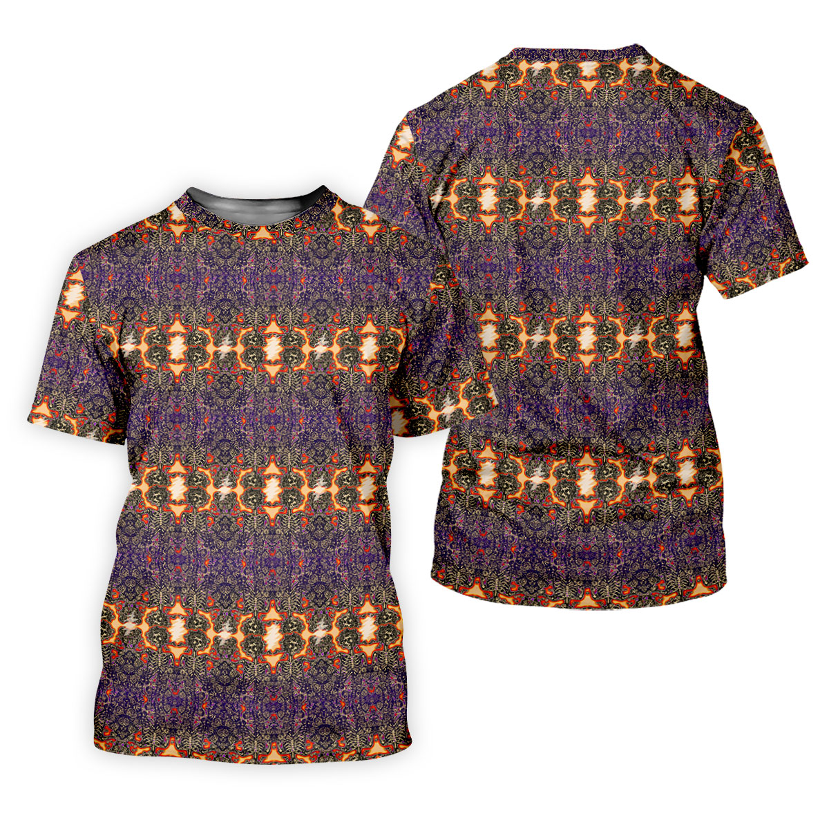 Purple Ornate Mirror Pattern Golf Shirt, Ladies Golf Shirts, Golf Shirts For Women