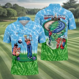 Blue Golf Cartoon Bears Scene Golf Shirt, Golf Gifts For Men, Mens Golf Clothing