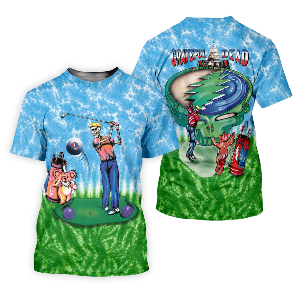 Blue Golf Cartoon Bears Scene Golf Shirt, Golf Gifts For Men, Mens Golf Clothing