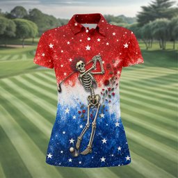 Patriotic Skeleton Star Tie Dye Golf Shirt, Womens Golf Clothing, Ladies Golf Apparel