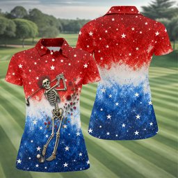 Patriotic Skeleton Star Tie Dye Golf Shirt, Womens Golf Clothing, Ladies Golf Apparel