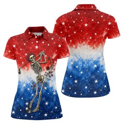 Patriotic Skeleton Star Tie Dye Golf Shirt, Womens Golf Clothing, Ladies Golf Apparel