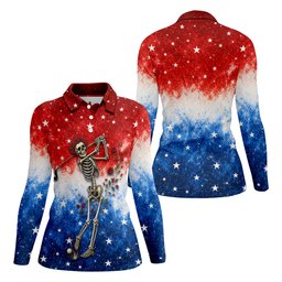 Patriotic Skeleton Star Tie Dye Golf Shirt, Womens Golf Clothing, Ladies Golf Apparel