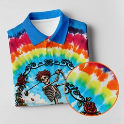 Rainbow Tie Dye Skeleton Roses Golf Shirt, Womens Golf Apparel, Ladies Golf Shirts