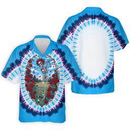 Blue Tie Dye Skeleton Roses Golf Shirt, Funny Mens Golf Shirts, Mens Golf Clothing
