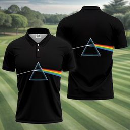 Minimal Black Prism Rainbow Art Golf Shirt, Mens Golf Clothing, Golf Polo For Men