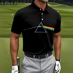 Minimal Black Prism Rainbow Art Golf Shirt, Mens Golf Clothing, Golf Polo For Men