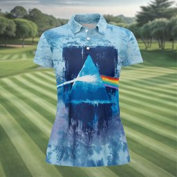 Blue Tie Dye Prism Triangle Art Golf Shirt, Womens Golf Clothing, Ladies Golf Apparel