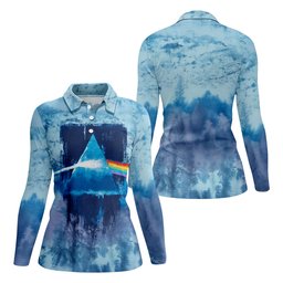 Blue Tie Dye Prism Triangle Art Golf Shirt, Womens Golf Clothing, Ladies Golf Apparel